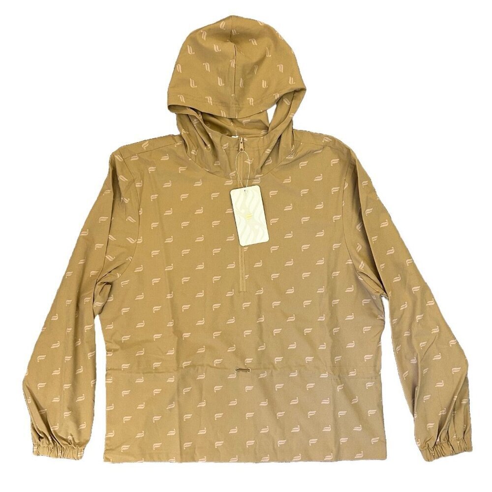 Fabletics Women's Rosa Woven Jacket Size L Beige Half Zip Hooded Stretch NWT $84